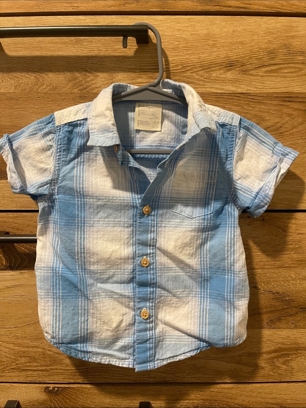First Impressions Light Blue & White Plaid Short Sleeve Button-Down